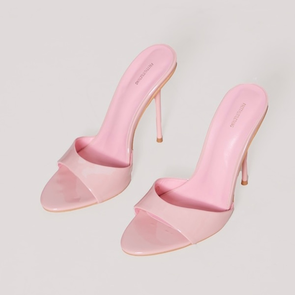 NWOB PrettyLittleThing Pink Patent Pointed Toe Stiletto Mule Heels Women's US 5